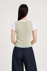 Mint green and coral lined stripe knit vest