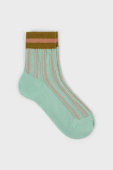 Mint green and khaki stripe hem socks