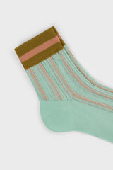 Mint green and khaki stripe hem socks