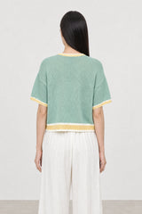 Mint green and mustard varsity trim knit tee