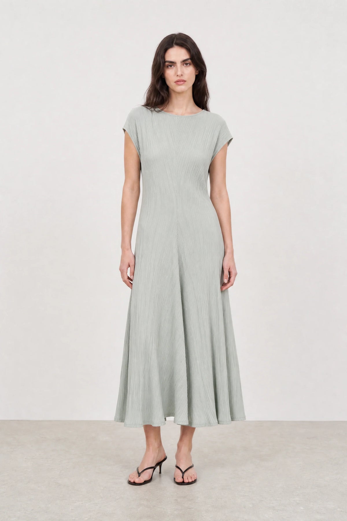 Mint green ribbed floaty maxi dress