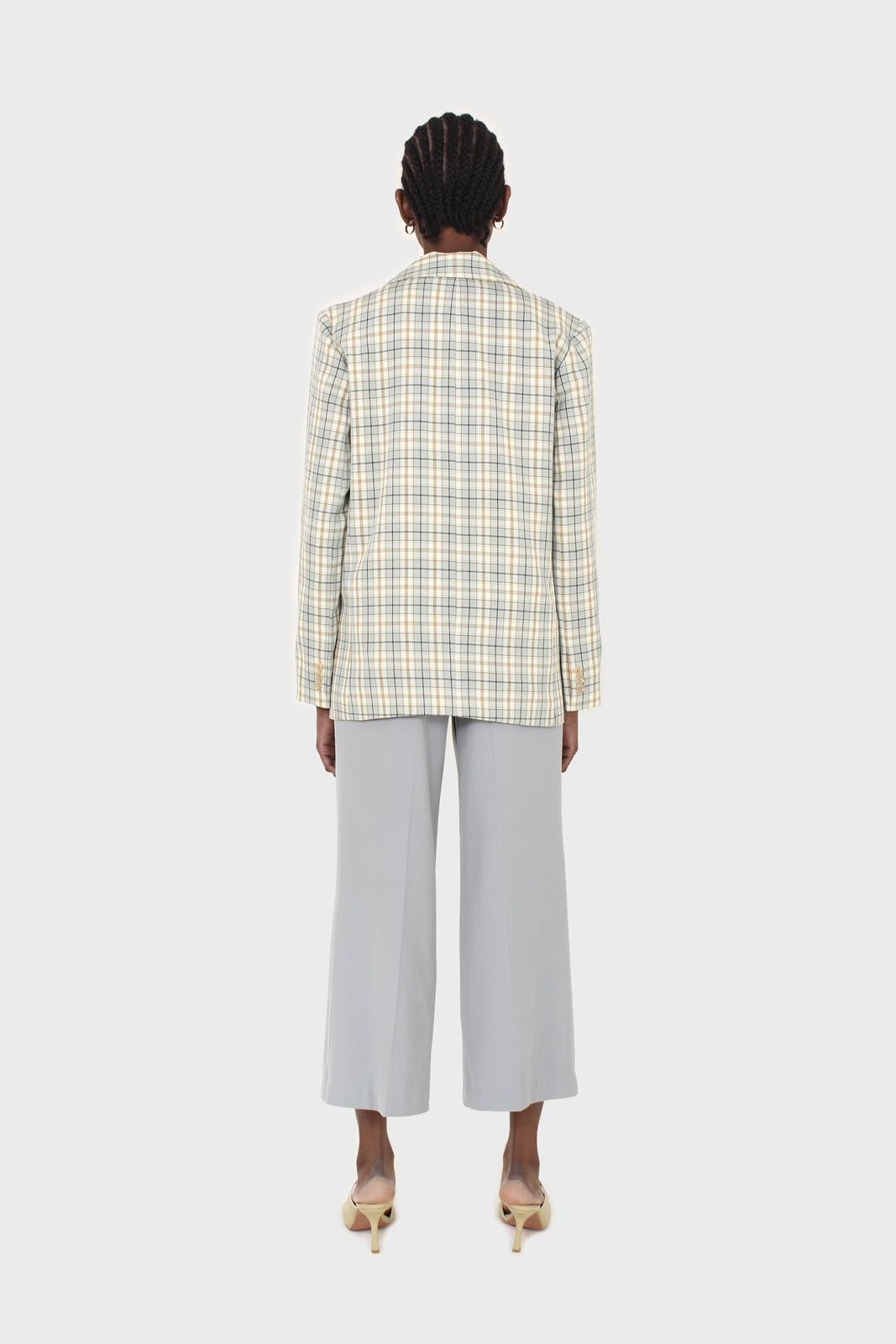Mint green and beige check oversized blazer