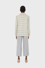 Mint green and beige check oversized blazer