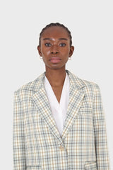 Mint green and beige check oversized blazer