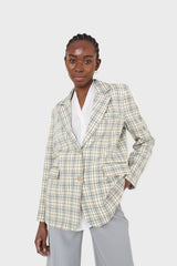 Mint green and beige check oversized blazer