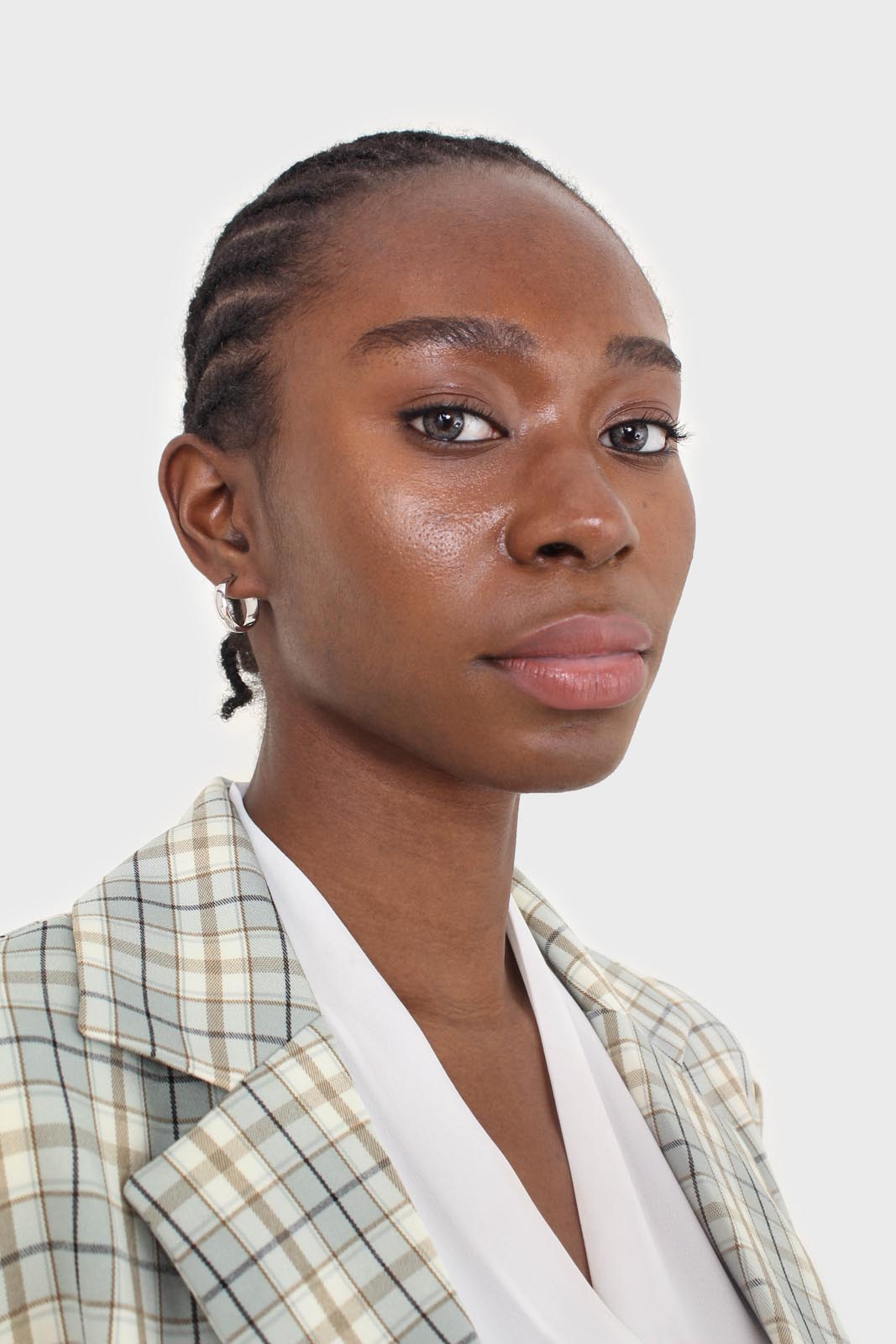 Mint green and beige check oversized blazer