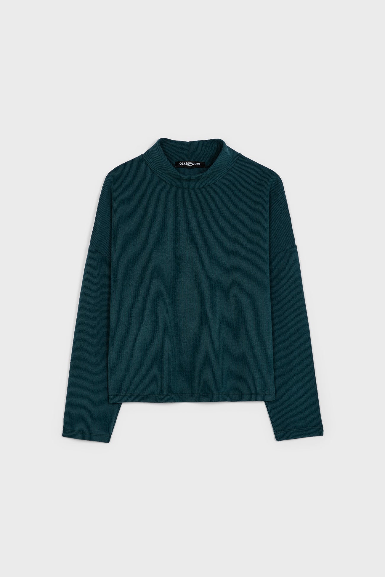 Teal micro ribbed mock neck top