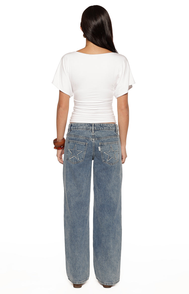 Muriel White Ruched Waist Jersey Top