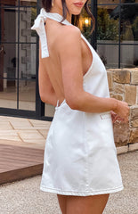 Corbin White Denim Halter Neck Mini Dress
