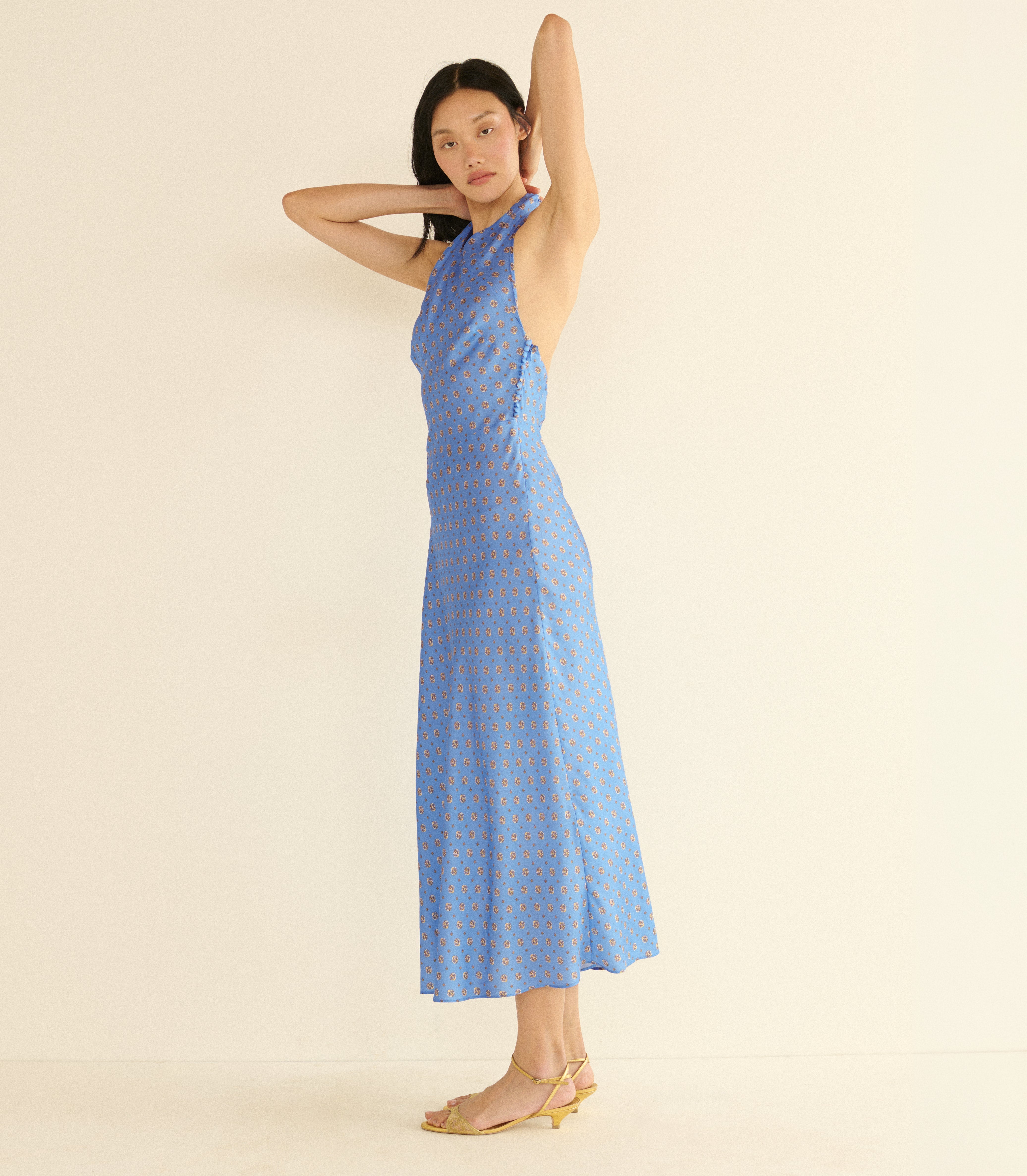 NOEMIE DRESS -- PERIWINKLE CADIZ FOULARD