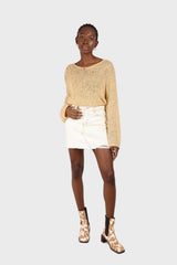 Natural ivory raw hem denim mini skirt - 3755