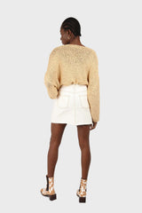 Natural ivory raw hem denim mini skirt - 3755