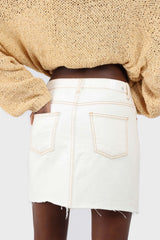 Natural ivory raw hem denim mini skirt - 3755