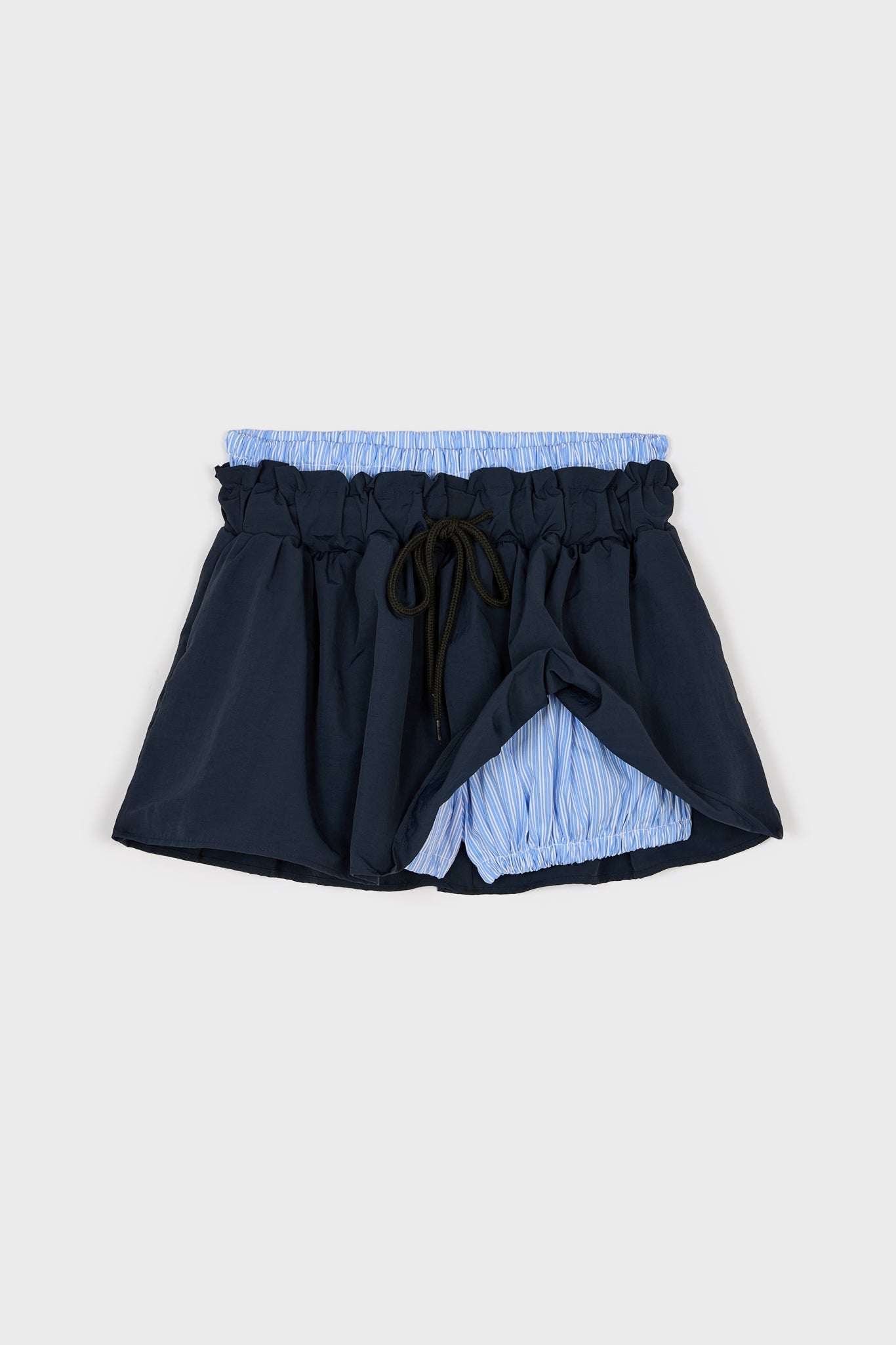 Navy blue and light blue striped shirting skort