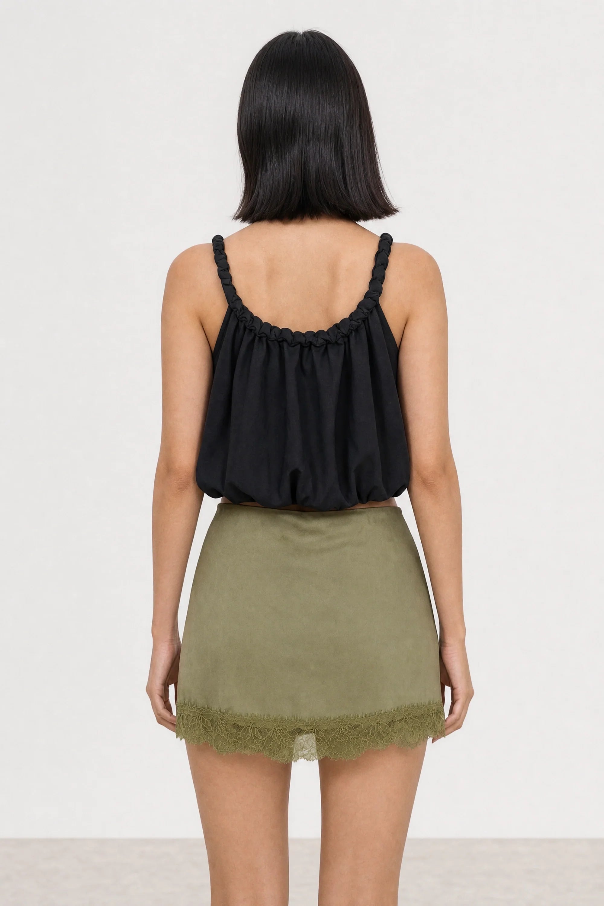 Navy blue braided strap blouson tank