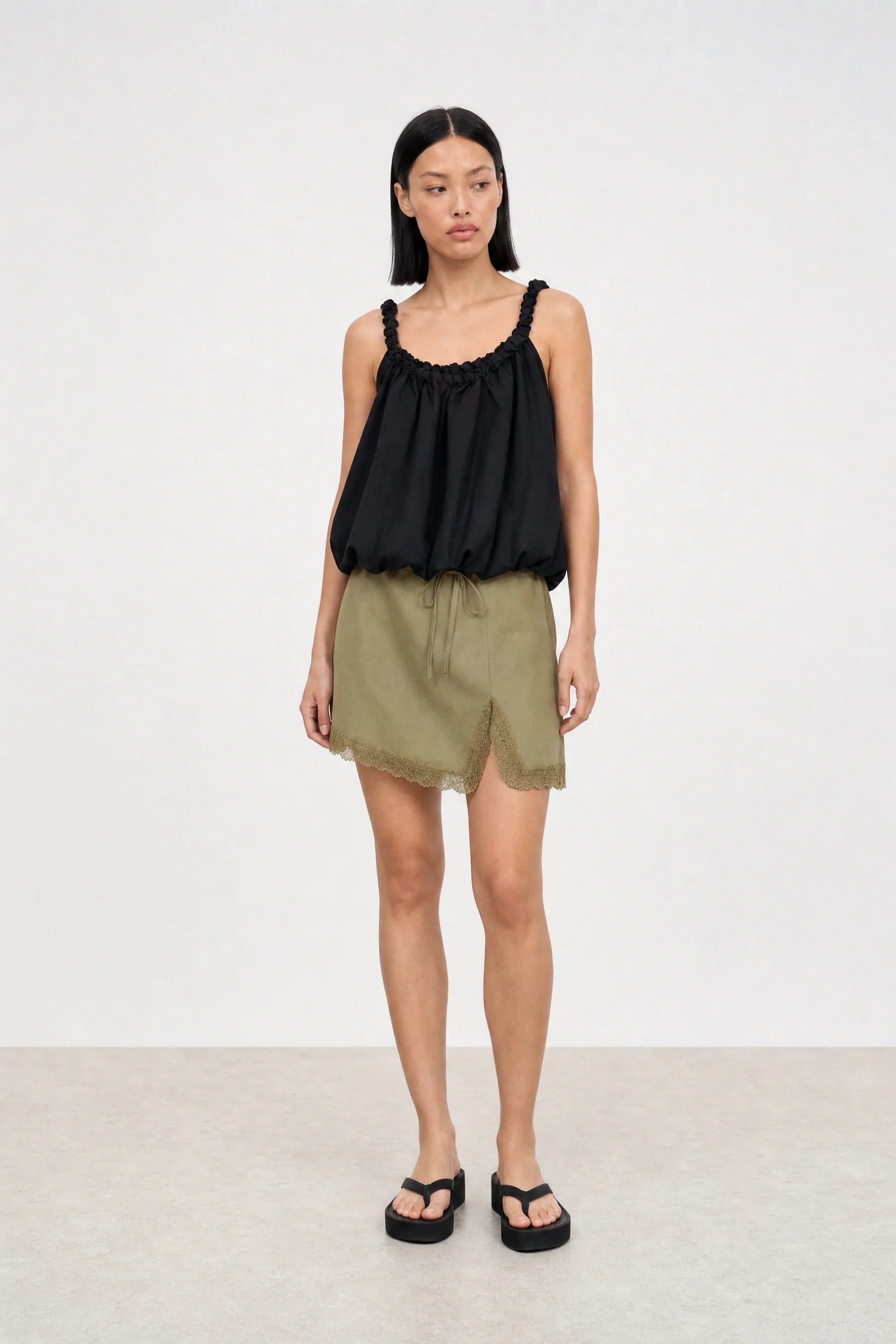 Navy blue braided strap blouson tank