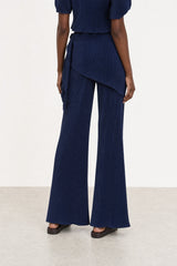Navy blue ribbed flare trousers