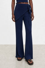 Navy blue ribbed flare trousers