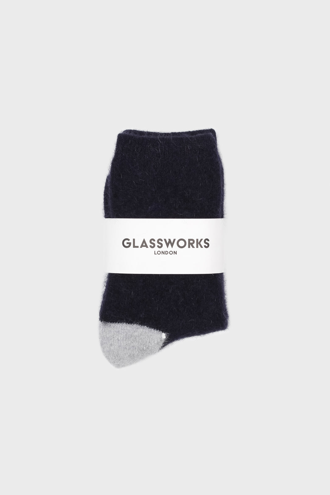 Navy and grey furry color block angora socks