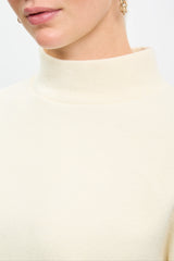 Ivory micro ribbed mock neck top