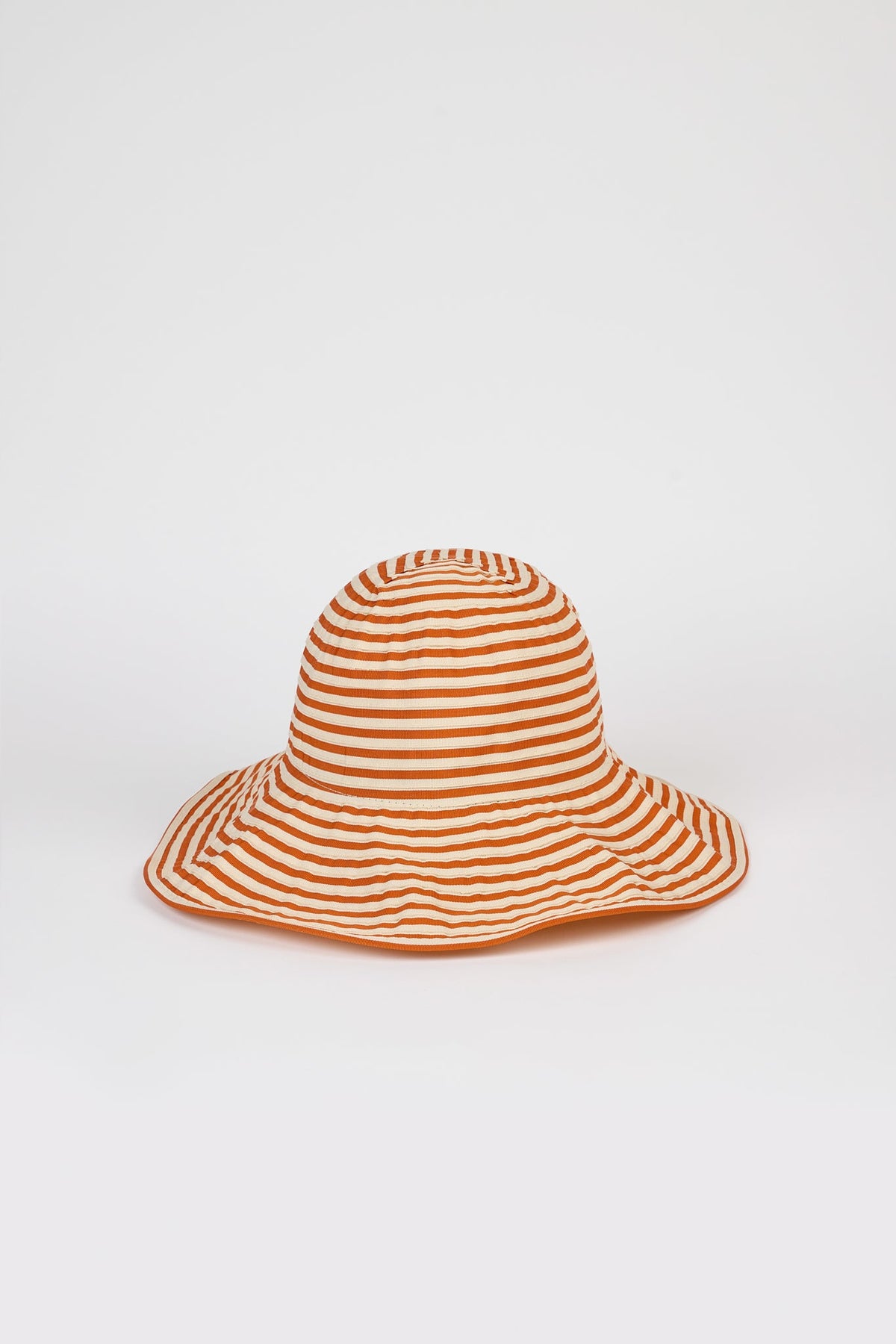 Orange and ivory striped wide brim sun hat