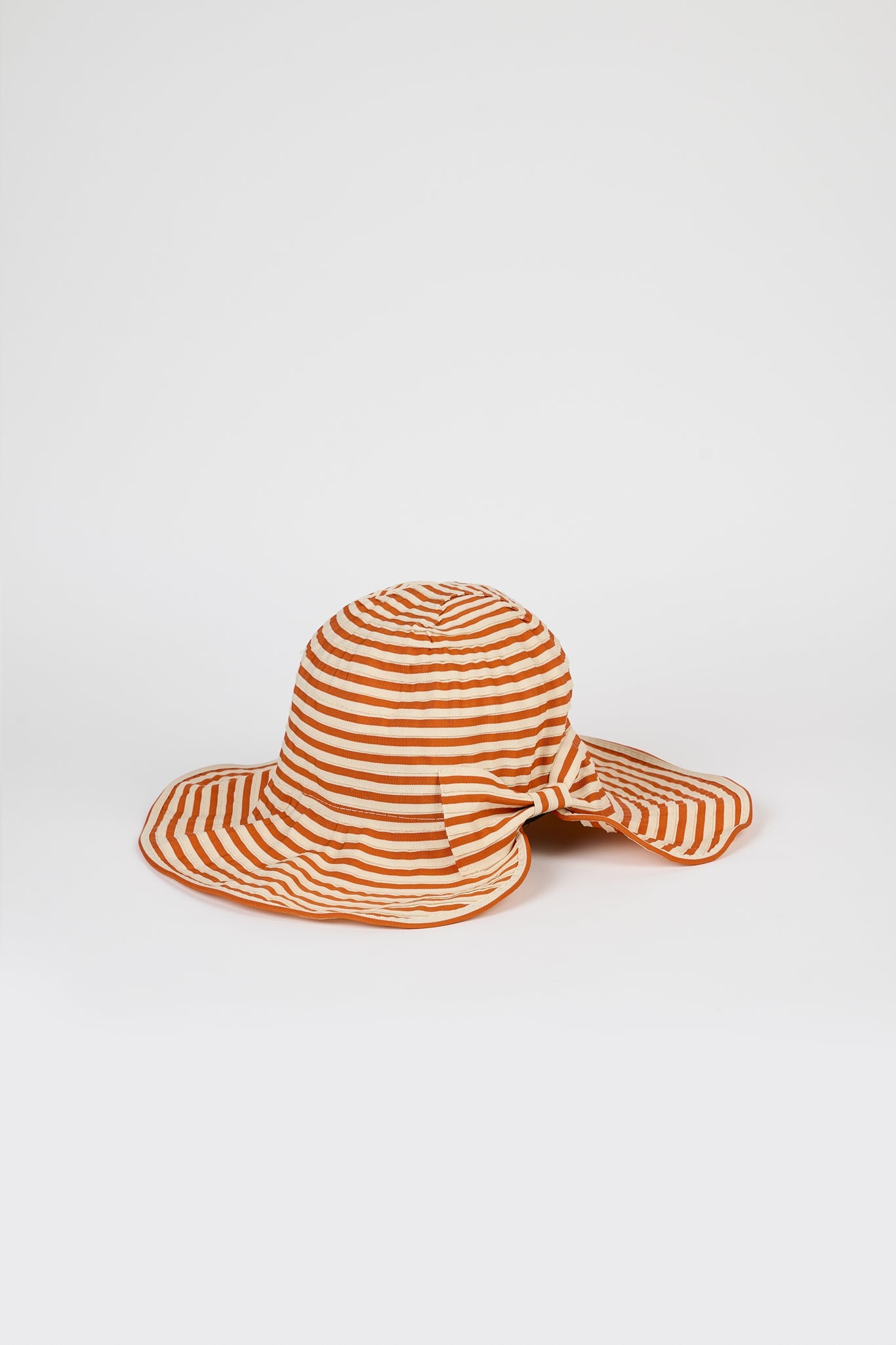 Orange and ivory striped wide brim sun hat