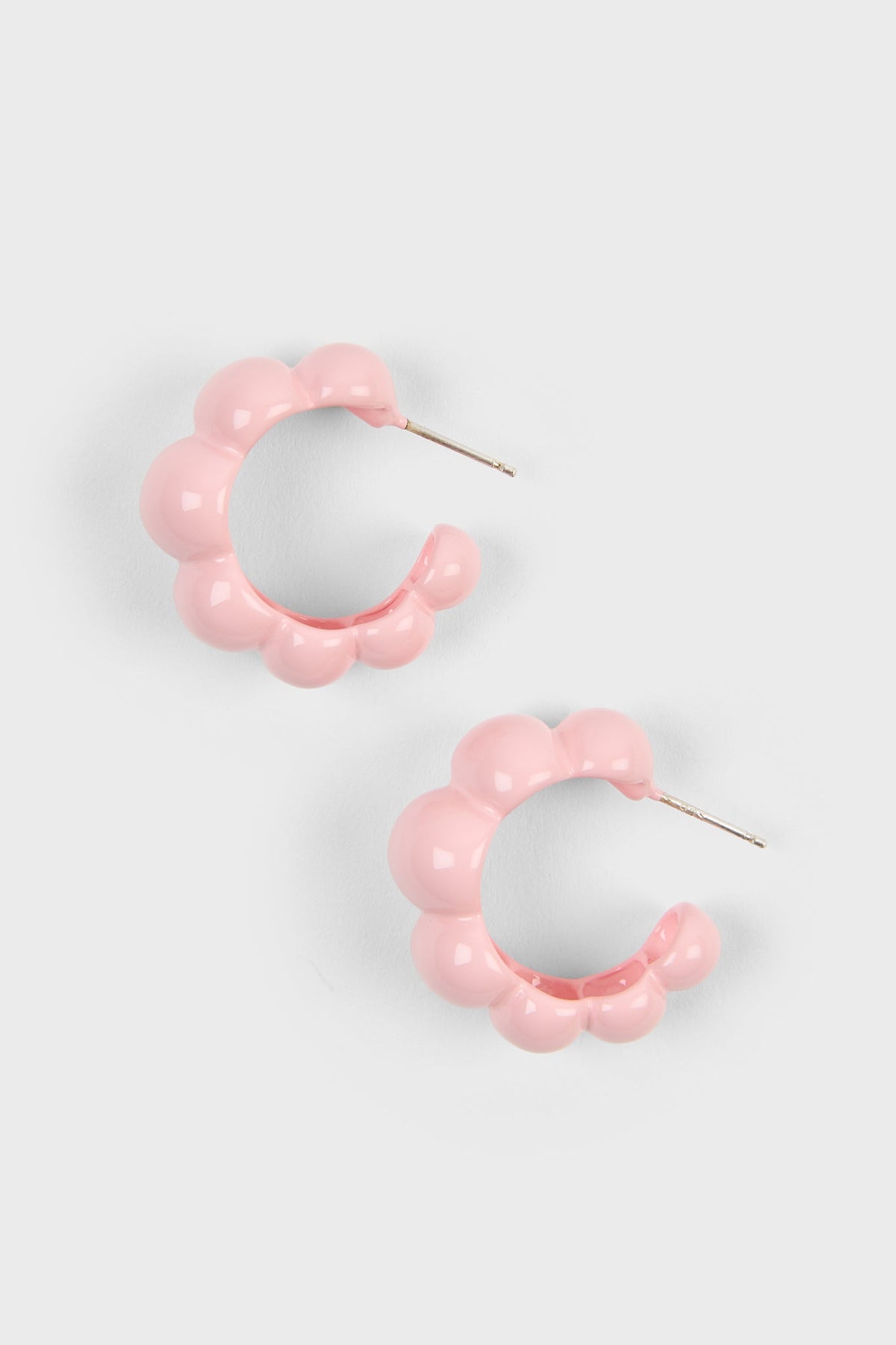Pale pink enamel bubble hoop earrings