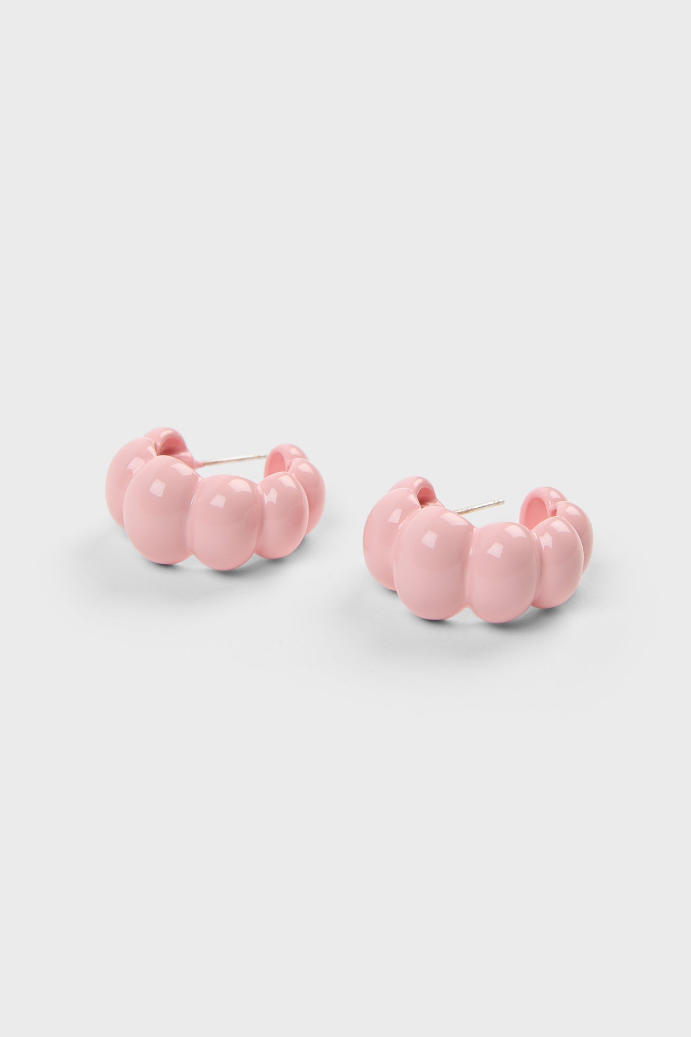 Pale pink enamel bubble hoop earrings