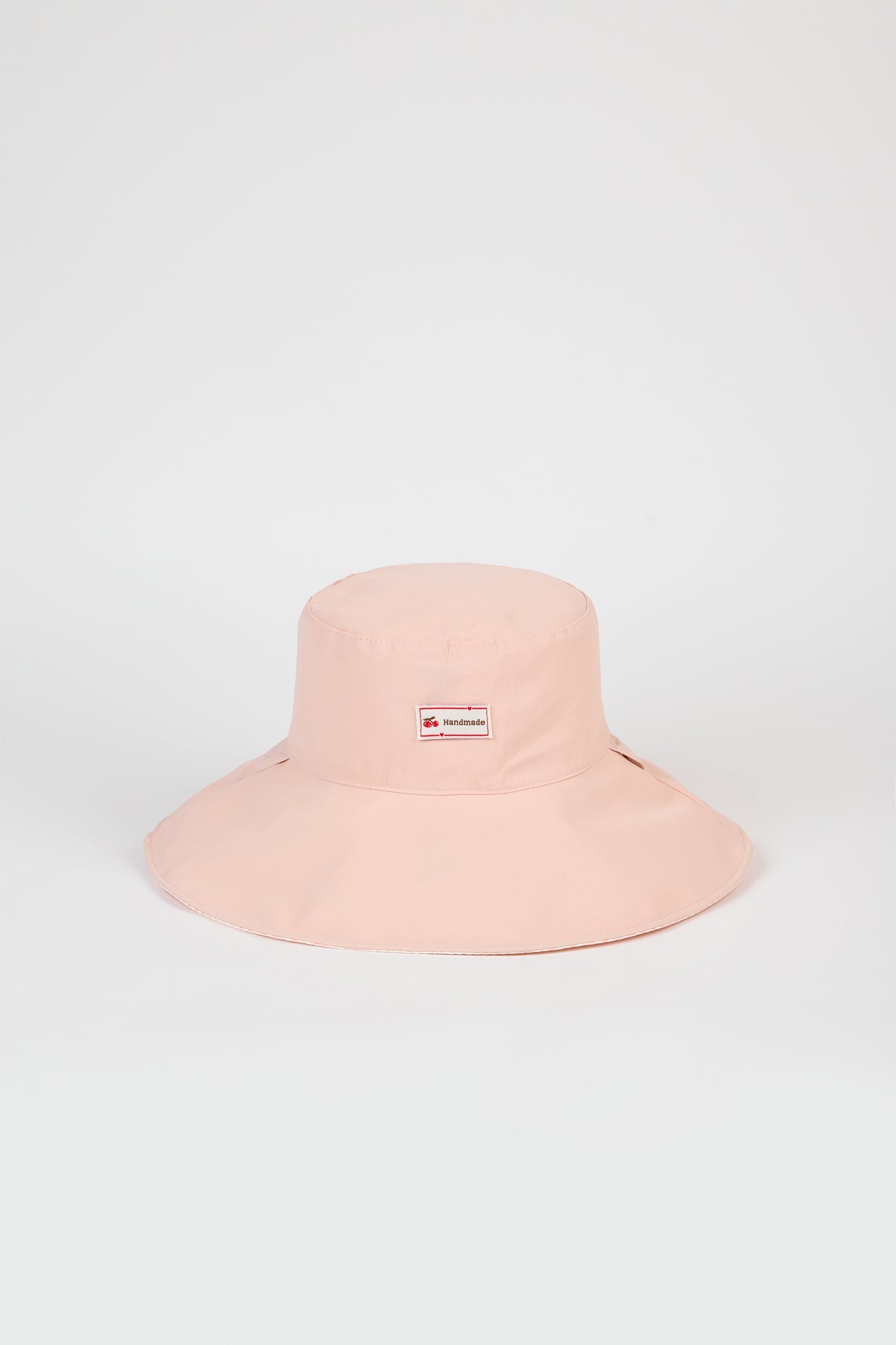 Pale pink gingham embroidered cherry reversible sun hat