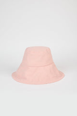 Pale pink nylon wide brim bucket hat