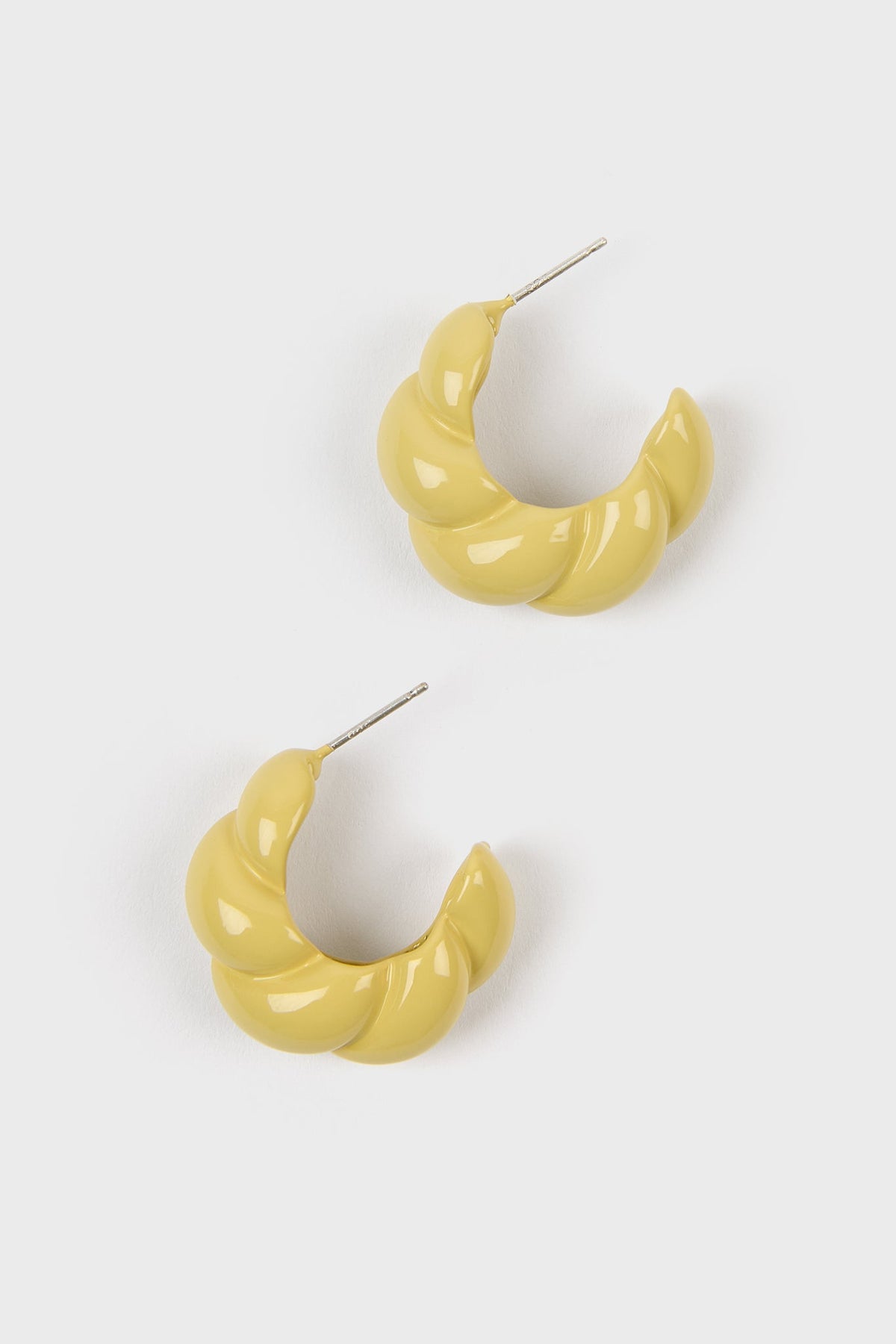 Pale yellow enamel thick twist hoop earrings