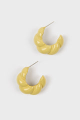 Pale yellow enamel thick twist hoop earrings