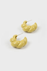 Pale yellow enamel thick twist hoop earrings