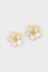 Pearl flower gold trimmed earrings