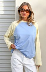 Perry Blue Contrast Raglan Sleeve Top