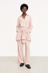 Pink and burgundy sleeve tie waist trousers