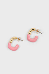 Pink enamel dipped gold square mini hoop earrings
