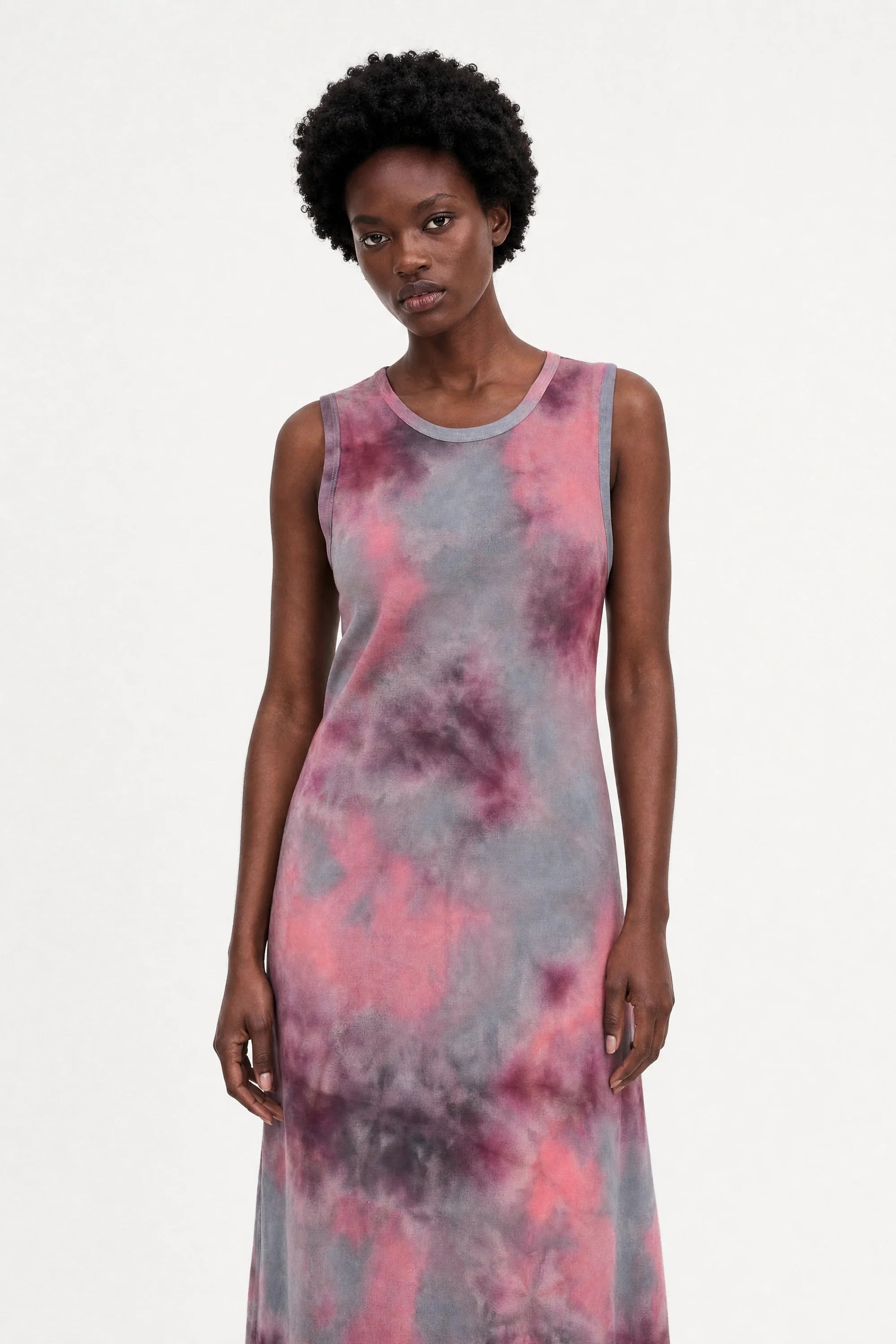 Pink tie dye semi sheer tank dress