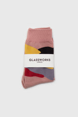 Pink and yellow abstract print socks