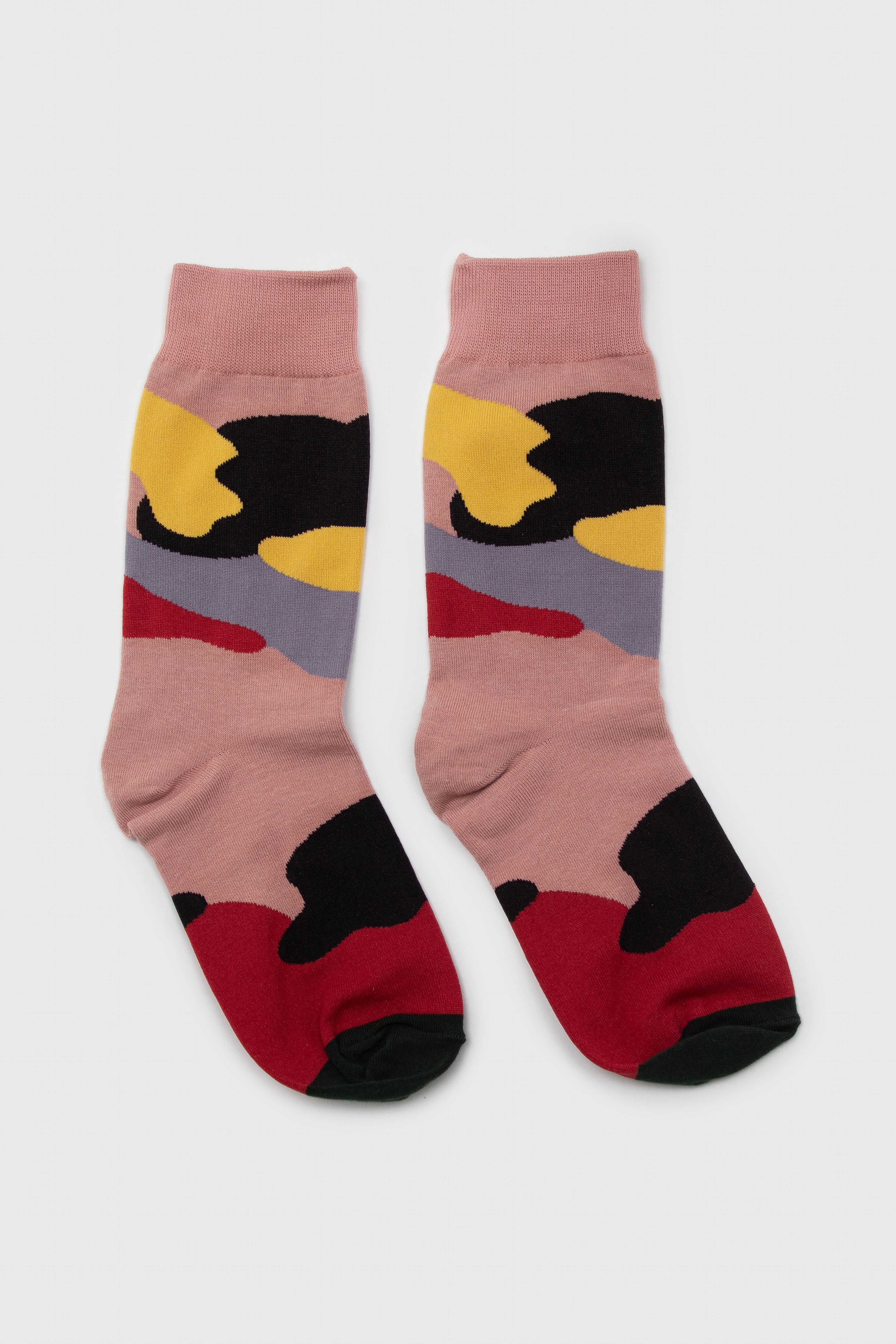 Pink and yellow abstract print socks