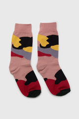 Pink and yellow abstract print socks