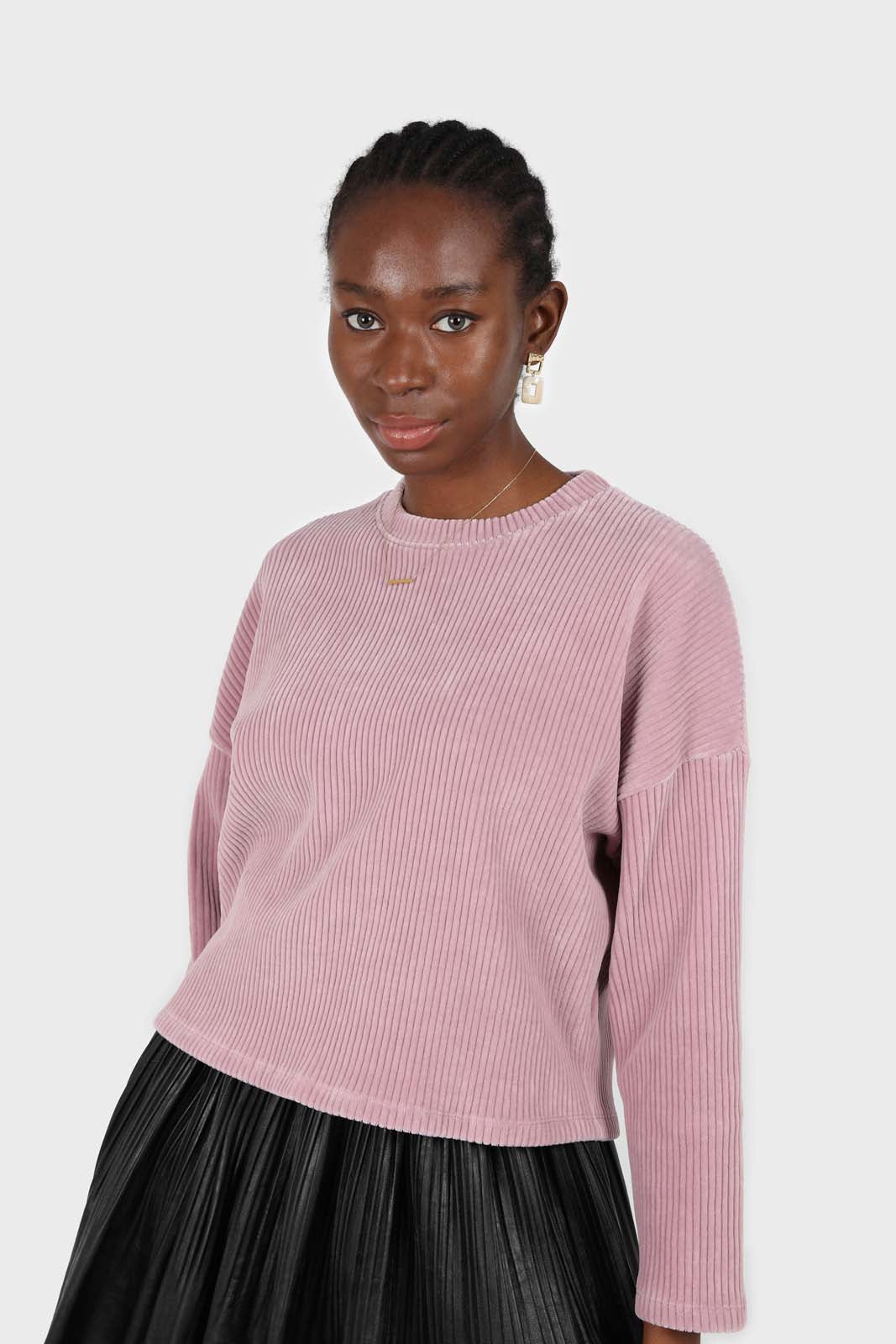 Pink ribbed velvet long sleeved top