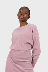 Pink ribbed velvet long sleeved top