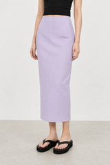 Purple gingham slit back pencil skirt