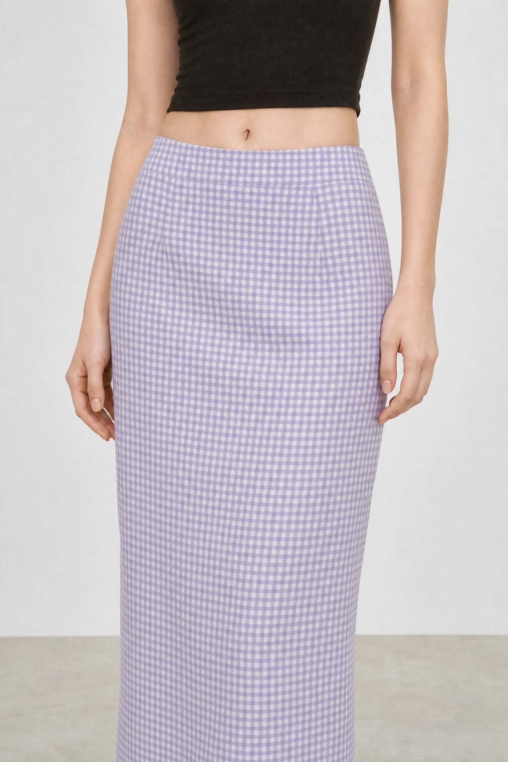 Purple gingham slit back pencil skirt