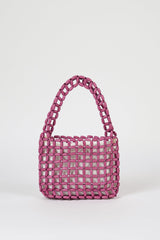 Purple wooden beaded mini shoulder bag