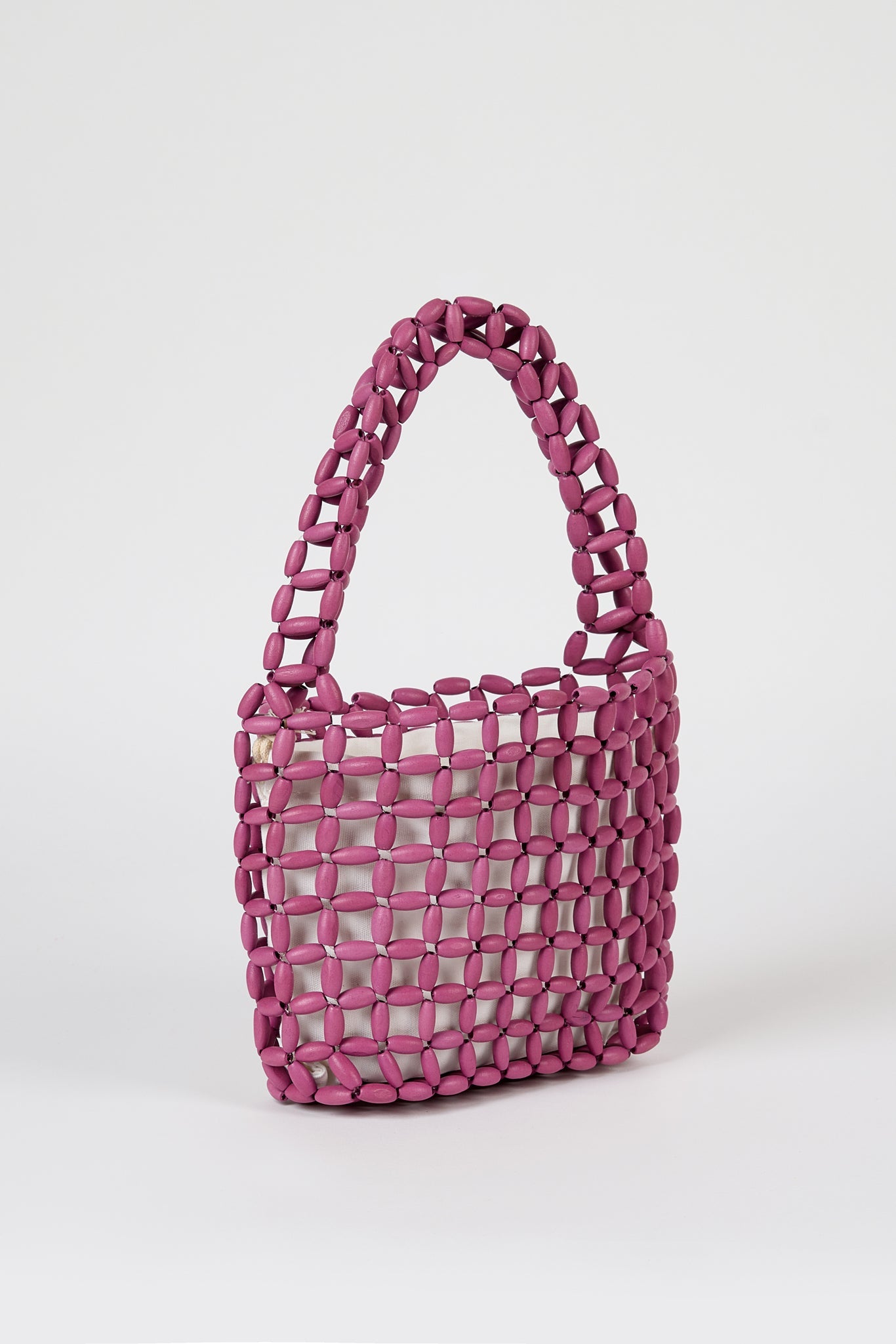 Purple wooden beaded mini shoulder bag