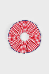 Red gingham and navy trim scrunchie