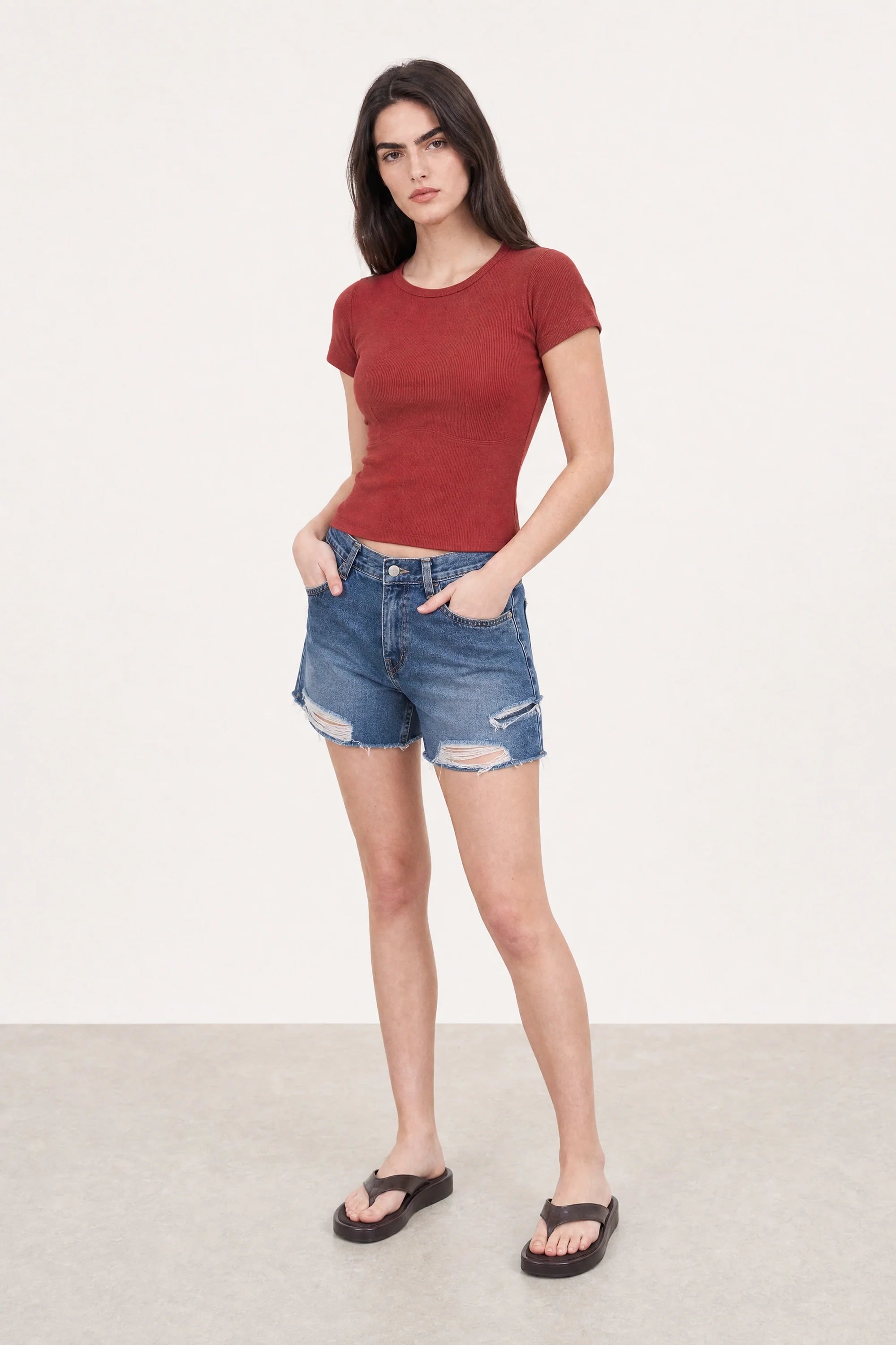 Red lightly padded fitted tee