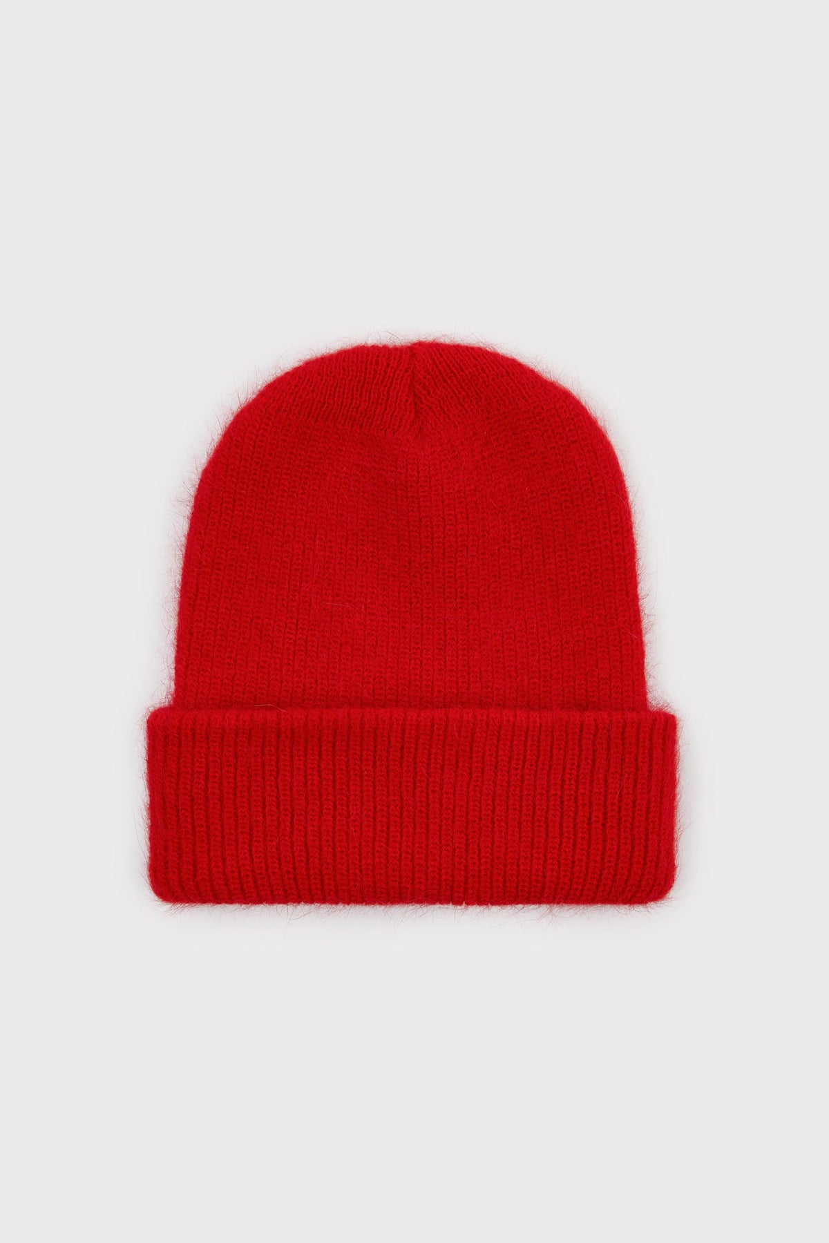 Red mohair beanie hat